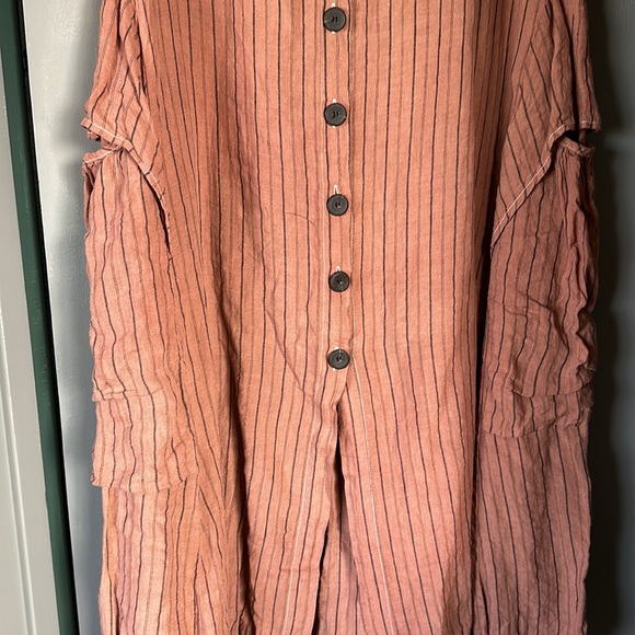 XL Lagenlook dress from a boutique in Seoul Korea. Dusty pink/tan w pinstripes - Picture 2 of 16